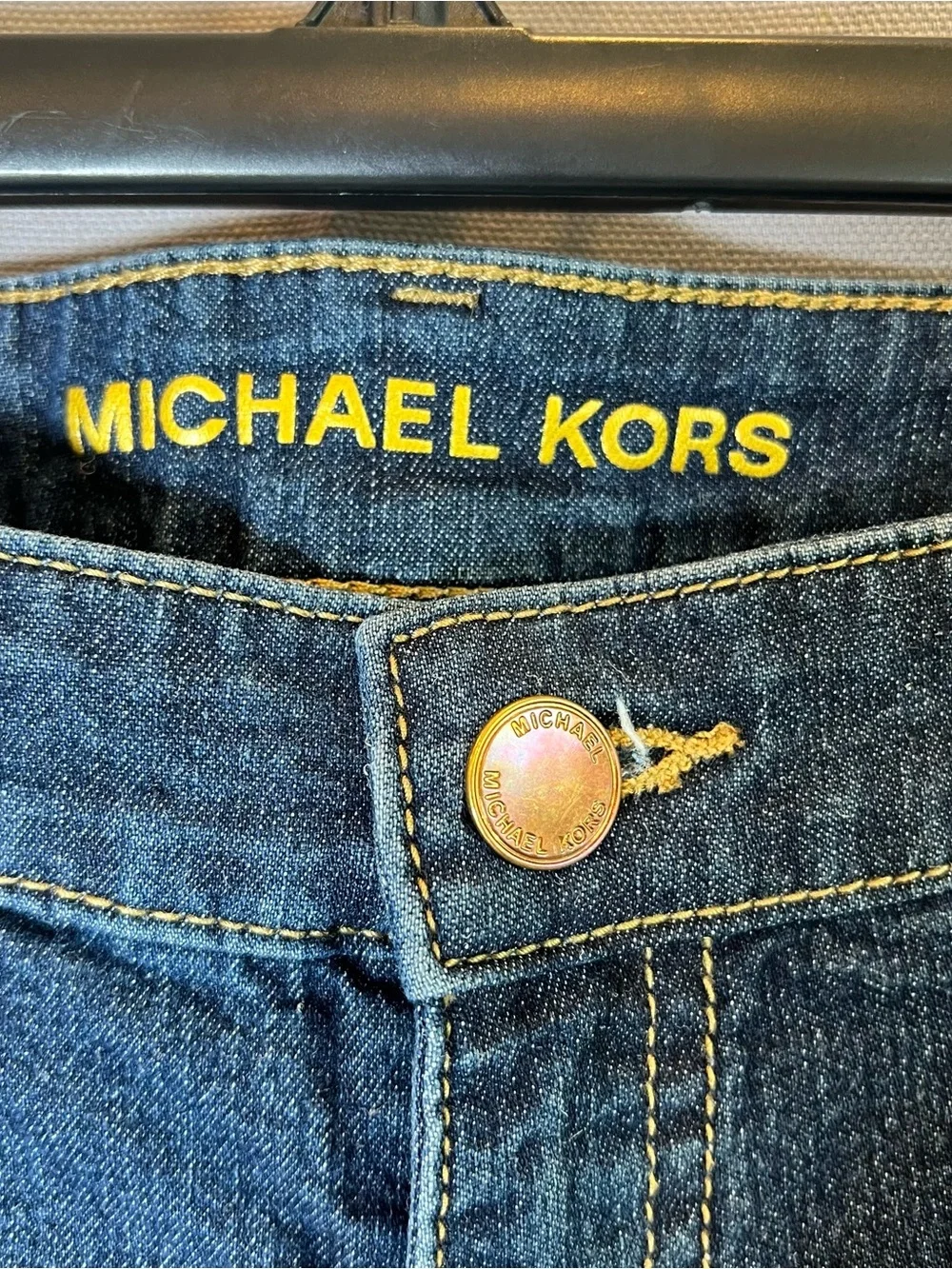 Michael Kors Dark Blue Denim Hugh Rise Straight Leg Utility Style Jeans